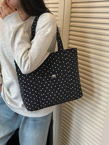 Tas Belanja Serut Kapasitas Besar Motif Polkadot - Hitam - View 4