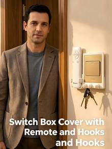 1pc Self-Adhesive Remote Control Holder With Key Hook, Cute Wall-Mounted Storage Box Next To Light Switch, Suitable For Home Organization - White - View 4
