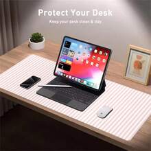 1pc INS Style Pink & White Striped Leather Mouse Pad, Cute Desktop Decor Mat, Thick Non-Slip Office & Gaming Keyboard Pad - View 3