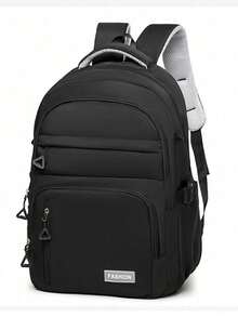 Men's Versatile Solid Color Casual Backpack, Stylish Large Capacity College Style Waterproof And Durable High School Student Bag - Multicolor - View 5