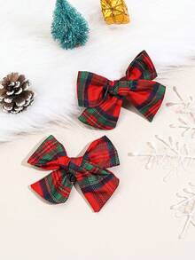 2pcs Christmas Classic Plaid Bow Hair Clip For Kid Girl,Red And Green Gingham Hairpin For Fall And Winter Daily,Gift For Daughter,Girl Hair Accessory - Multicolor - View 5