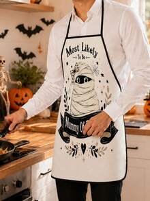 1pc Halloween Themed Apron, Vintage American Halloween Slogan Print, Polyester, 55*68cm, Home Cooking Baking Anti-Stain Apron, Halloween Party Kitchen Gift Workwear - Multicolor - View 4