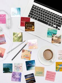 50 Buah Stiker Jurnal Kutipan Positif, Pola Dekorasi Persegi Artistik Kalimat Pendek Bahasa Inggris yang Menyembuhkan dengan Latar Belakang Alam, Cocok untuk Buku Tempel, Gelas Minum, Tablet, Koper, Kotak Pensil - MultiWarna - View 3