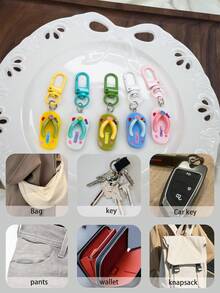Cartoon Flip-Flop Keychain, Cute Slipper Charm, PVC Shoe Pendant, Bag Charm, Key Ring Pendant, Hanging Accessory Gift - Multicolor - View 5