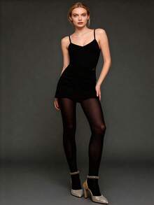 Élanzette 50D Sheer Skin-Tight Leggings, Women's Spring/Summer Elastic Slim-Fit Pantyhose, Leg-Shaping Soft & Comfortable Base Layer Tights - Black - View 2