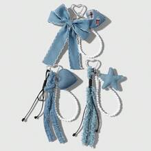 1 pieza Ins Vintage Exquisito de Moda Versátil Minimalista Altamente Atractivo Multicolor Perla Falsa Strass Denim Estrella Corazón Lazo DIY Llavero Colgante de Bolso Adecuado para Mujeres Niñas Uso Diario Regalo de Vacaciones - Multicolor - Ver 10