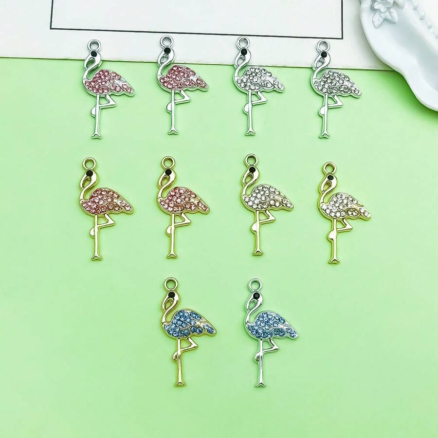 5/10pcs Rhinestone Flamingo Charms Alloy Crystal Flamingo Bird Pendant For DIY Bracelet Necklace Earring Tropical Jewelry Making Findings - Multicolor - View 1