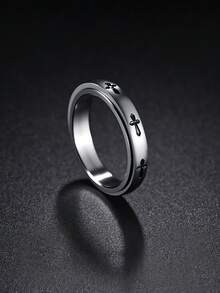 1PC 4mm Fashion Cross Spinnable Stainless Steel Unisex Ring, Premium Exquisite Jewelry, Unique Accessories, Ideal Gift For Birthday Anniversary - Silver - View 2