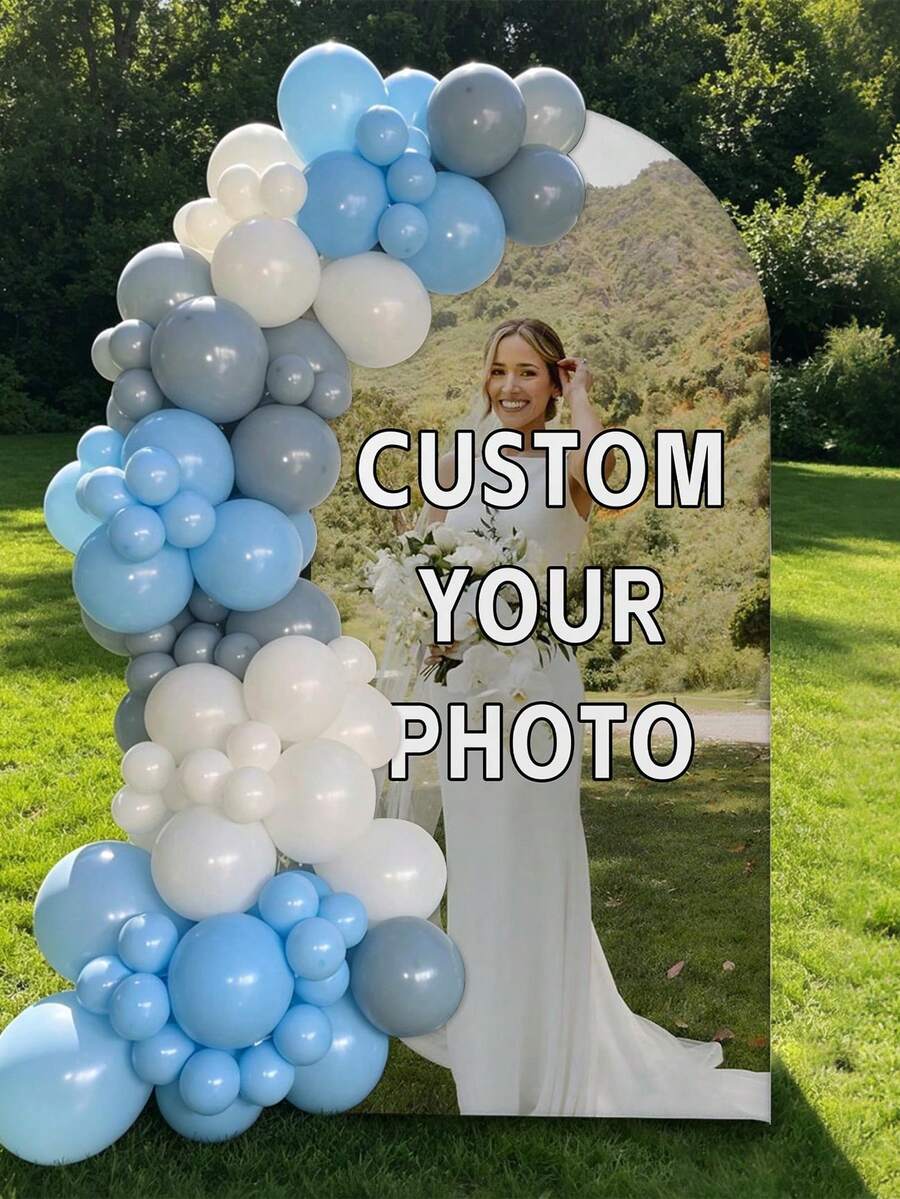 Customized Wedding Arch Fabric Decor Cover, Personalized Photo/Name/Date/Text, Double-Sided Polyester Stretch Backdrop, Party Decoration, Wedding Welcome Sign, Bridal Gift, No Power Required, Suitable For Weddings, Birthdays, Parties - Multicolor - View 1