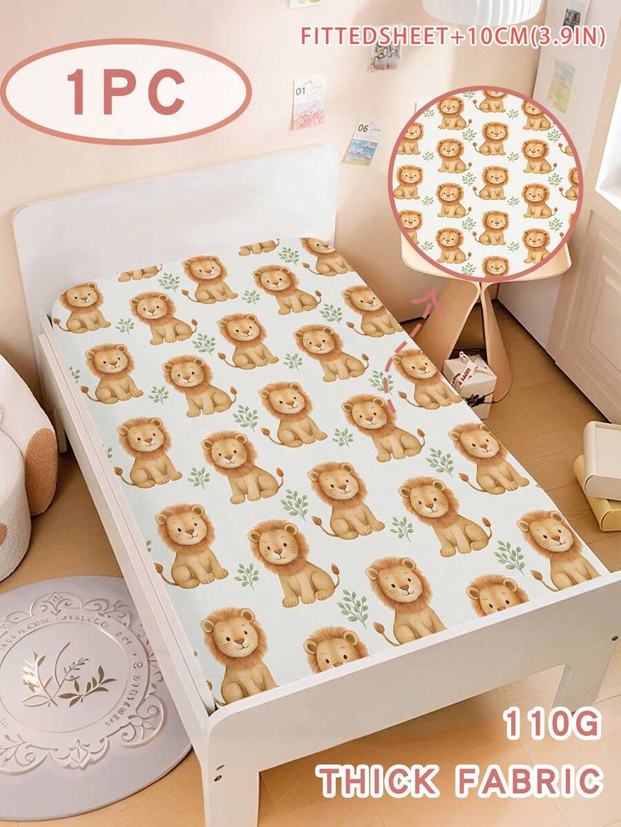 1PC Adorable Jungle Lion Print Baby Fitted Sheet, Anti-Slip Toddler Bed Mattress Protector For Boys And Girls, Bedroom - Multicolor - View 1