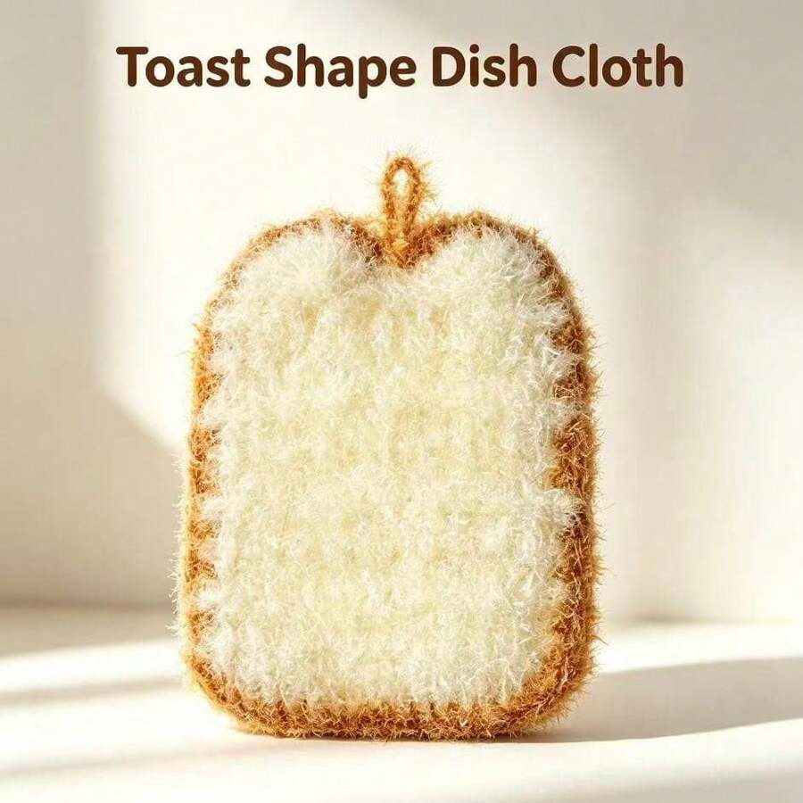 Charming Toast‑Shaped Dish Washing Cloth, Lovely Practical Household Scrub Rag, Great For Dishes, Pots, Sinks, Stoves, Kitchen Counters, Bathroom Sinks And Versatile Daily‑Use Home Cleaning - Multicolor - View 1