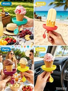 Silicone Ice Cream Popsicle Holder - Silicone Drip Collector For Frozen Desserts And Ice Cream Cones, Suitable For Summer Parties, Gatherings And Outdoor Activities, Portable And Dishwasher , Essential - Multicolor - View 11