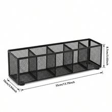 Black Mesh Pen Holder, 5-Slot Desk Organizer With Non-Slip Base, Multi-Functional Storage Caddy For Office Supplies & School Desktop - Rectangle - View 2