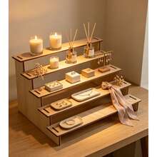 1pc Wooden Jewelry Display Stand Set, Multi-Layer Earring & Bracelet Storage Rack, Multi-Layer Desktop Retail Display Stand, Kitchen Storage Decor - Natural Wood Color - View 1