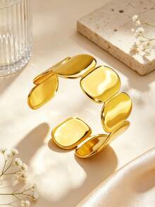 1pc Minimalist Elegant Style Stainless Steel Women's Bracelet With Minimalist Glossy Geometric Design, Suitable For Women's Daily Wear Or Commuting Outfits, Or As A Gift For Women - Yellow Gold - View 4