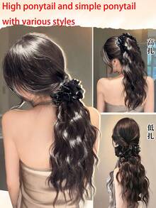 Women's Long Wavy Curly Ponytail Hair Extension With Banana Clip And Flower Clip, Premium Clip-In Ponytail Piece - Multicolor - View 5