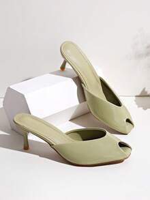 Peep Toe Stiletto Mule Sandals, Plus Size Wide Fit Minimalist Elegant High Heel Slippers For Outdoor Wear - Green - View 10
