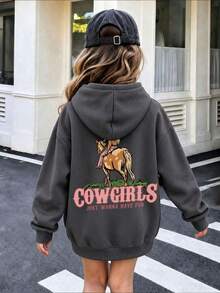 Tween Girl 1pc Hooded Sweatshirt, Young Student Kids Clothing, Suitable For Children's Autumn/Winter Long Sleeve Top - Dark Grey - View 2