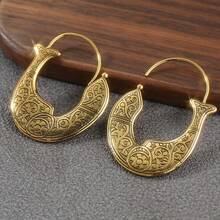 Gmzalx Bông tai dáng dài thủ công phong cách vintage cho nữ, họa tiết chạm khắc tay, phụ kiện trang sức thanh lịch cho đám cưới và tiệc tùng - Vàng - Xem 5