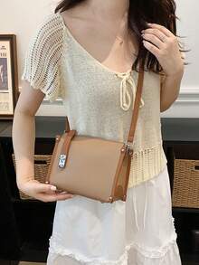 Solid Color PU Material Zipper Closure Women's Bag, Simple And Stylish Versatile Shoulder Diagonal Cross Bag, Women's Daily Commuting Use - Khaki - View 6