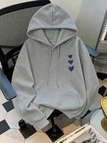 Áo hoodie nữ size lớn in hình trái tim hai mặt phong cách Y2K, có dây rút và túi, phù hợp phong cách đường phố thường ngày cho mùa thu đông - Xám - Xem 2