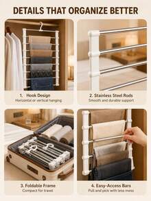 1/2pcs Magic Multi-Layer Hanger, Foldable Aluminum Alloy Pants Rack, Multi-Functional Pants Rack, Scarf, Closet Storage Rack, Suitable For Pants, Leggings, Scarves, Ties, Dorm, Closet, Storage Organization, Holiday Gift - Multicolor - View 10