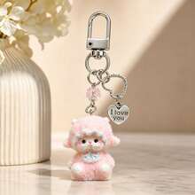 1pc/3pcs Unisex Cute Resin Flocked Sheep Animal Pendant With Beaded English Letter Charm Keychain, Gift For Friends And Besties, Cute Bag Charm - Multicolor - View 6