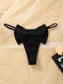 3pcs/Pack Sweet & Spicy Style Bowknot Waffle Texture Women's Thong Panties, Thin Strap Low Waist Soft Comfortable Outfit - Multicolor - View 3