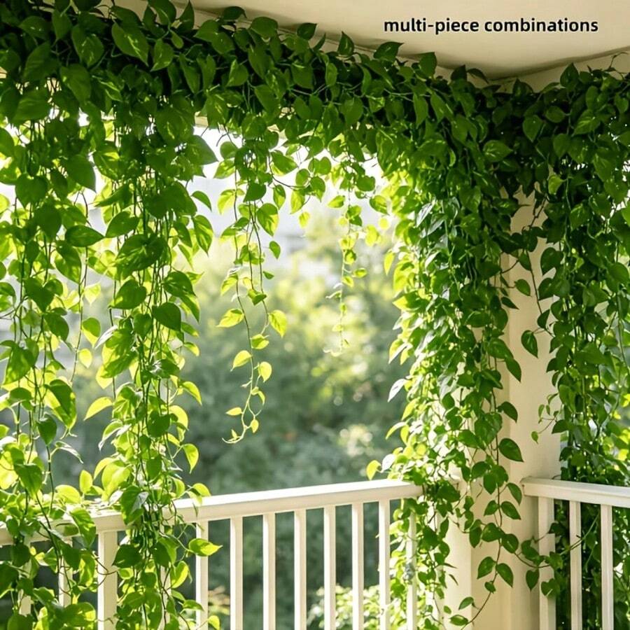 1 PIEZA/12 PIEZAS/24 PIEZAS Hiedra Artificial Verde para Colgar en la Pared Exterior - Guirnalda Artificial, Adecuada para el Hogar, Jardín y Fiesta de Boda - Follaje Artificial Realista, Adecuado para Decoración Interior y Exterior, Fácil Instalación, Opción Ideal para Decoración del Hogar y Arco de Boda en el Jardín - Verde militar - Ver 1
