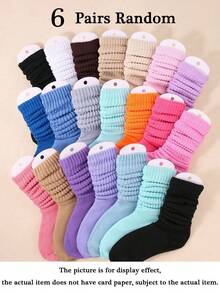 12 Pairs Girls Mid-Calf Socks, Dui Dui Socks, 1-16 Years Old, Simple Solid Color Casual Socks, Preppy Style Versatile, Vintage Pleated Bubble Long Socks - Multicolor - View 17