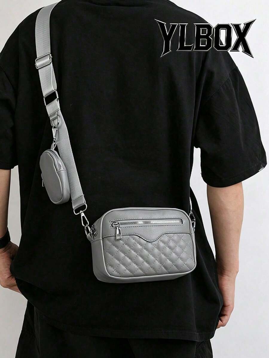2件組刺繡男士斜挎包迷你鑰匙包 - 灰色 - 查看 1