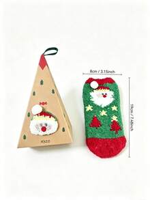 Juego de caja de regalo de calcetines de invierno de felpa de coral con diseño de Papá Noel de dibujos animados, calcetines de vacaciones suaves, cálidos y cómodos, calcetines de regalo para el hogar, múltiples tamaños adecuados para toda la familia - Multicolor - Ver 5
