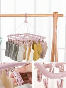 1pc 32-Clip Rotating Plastic Clothes Drying Rack, Foldable Sock And Underwear Hanger With Space-Saving Design, Small Laundry Organizer For Bedroom, Bathroom, Closet, Dorm Room And Laundry Room, Compact Indoor Outdoor Hanging Rack For Garment Care - Multiple Styles and Colors - View 10
