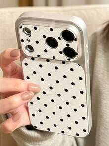 1pc Large Window Full Screen Black Polka Dot Phone Case, White Quickly Changes To Lychee Texture, Suitable For 13/14/15/16/17 PRO PROMAX PLUS And Other Full Coverage Large Window Phone Cases - White - View 1