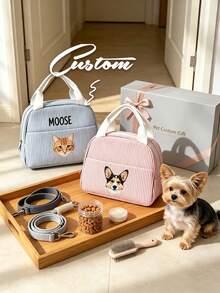 Personalized Pet Photo And Name Lunch Bag/Lunch Box, Customized Corduroy Lunch Box (Nameable), Suitable For Work, Travel And School. Suitable For Lunch Tote Bag, Back To School Gift, Essential For Study And Work, Gift For Her, Suitable For Holidays Or Vacations; Birthday, Anniversary And Valentine's Day Gift For Pet Lovers; Unique Gift. - Multicolor - View 6