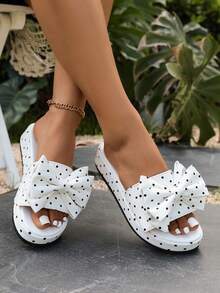 Summer New Fashion Platform Thick Sole Wedge Heel Bow Decor Sandals Women Casual Beach Versatile Open Toe Plus Size Shoes - White - View 7