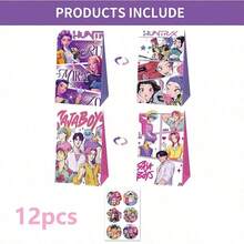 DOBBLE 12/36pcs K-Pop Style Anime Character Paper Gift Bags, Mixed Design Candy Favor Bags For Birthday Party Supplies, Party Favors, Gift Packaging & Party Decorations - View 12