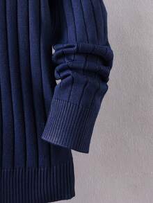Boys' Minimalist Casual Stand Collar Half-Zip Long Sleeve Sweater Knit Pullover With Vertical Ribbed Ribbed Texture, Business Casual Versatile Top For Daily Wear, School, Spring, Autumn, Winter - Navy Blue - View 6