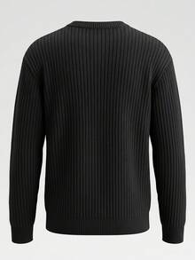 Men's Classic Ribbed Henley Collar Long Sleeve Sweater, Business/Casual Daily Essential Sweater - Black - View 5
