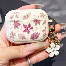 1pc Leaf Pattern Earphone Case Compatible With AirPods Pro, Anti-Drop Protective Shell, Cute Compatible With Airpods Pro 2, 3, 2, Cream White, For Women - Burgundy - View 4