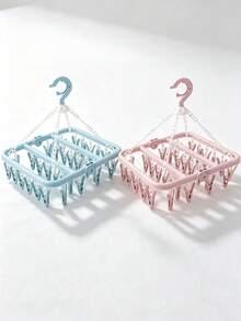 1pc White Rotating 32-Clip Plastic Clothes Hanger, Space-Saving Foldable Hanger For Socks And Underwear, Multi-Functional Wardrobe Storage Rack, Ideal For Bedroom, Bathroom, Dorm, Laundry Room, Camping Gear And Home Decor - Multicolor - View 9