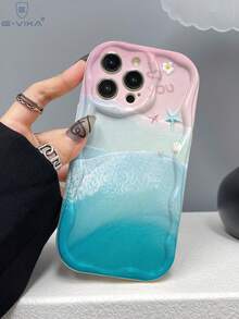 1件時尚貝殼與海星亮面印花加厚防摔手機殼，適用於 Apple 系列與系列 - 淺藍色 - 查看 7