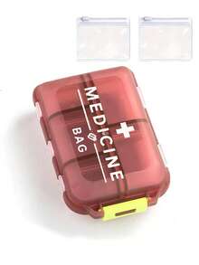 便攜式藥丸收納盒，附「Medicine」圖案，包含小藥袋，緊湊塑料藥丸分裝盒，易於使用的旅行藥盒，日常藥物收納盒，適合生日、返校季、母親節、聖誕節和萬聖節送給男士和女士的理想禮物 - 多色 - 查看 14