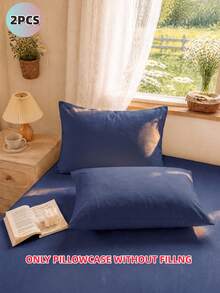 2pcs Navy Blue Super Soft Solid Color Pillowcases, Lightweight And Breathable, Envelope Closure, Solid Color Bed Pillowcases, Suitable For Bedroom, Dorm, Back To School Season And More. - Navy Blue - View 2