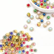 100PCS Colorful Pearl Rhinestones, Flower Decorative Rivets, 10/12mm Diameter Sunflower Rhinestones, Suitable For DIY Handmade Glue Backing, Holiday Party Headbands, Hats, Shoes, Bags, Clothing Decoration - Sunflower Pearl Rhinestone - View 8