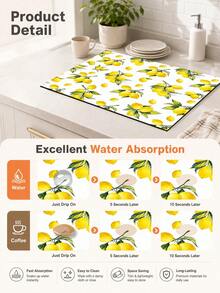 1pc Yellow Lemon & Green Leaf Pattern Absorbent Table Mat, Fresh Pastoral Style, Water-Absorbent Fabric, Rectangular Edged Design, Stain-Resistant & Heat-Insulating Countertop Protector, Suitable For Kitchen Sink, Dish Drying, Daily Home Decor - Multicolor - View 8