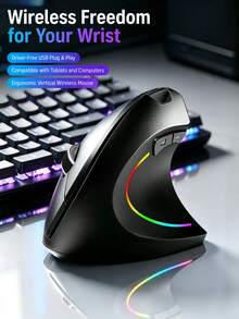 Right Hand Ergonomic Vertical Wireless Mouse, 2.4G & Bluetooth Dual Mode, RGB Light, Silent Click, Adjustable DPI, For Laptop Desktop Office Gaming, Battery Not Included(Battery Not Included) - View 1