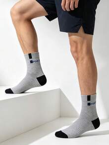 1/5 Pairs Men's Casual Sports Mid-Calf Socks, Breathable Comfortable Sweat-Absorbing, Suitable For Daily Wear, Sports, Back To School Season - Multicolor - View 4