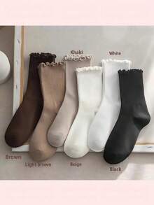 12/6/3/1 Pairs Women's Solid Color Ruffle Socks, Minimalist Fashion Versatile Comfortable Soft Cute, Suitable For Daily Wear, Ruffle And Floral Pattern Design, Suitable For Spring Autumn Winter, Beautiful Charming And Lovely, Ideal New Year Gift For Students, Friends, Lovers And Family, Also Great Choice For Spring Outdoor Activities. (Size 36-45) - Multicolor - View 6