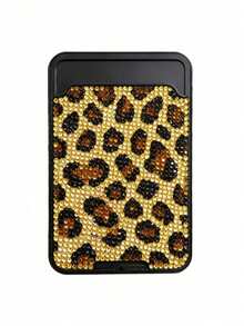 Leopard Print Shiny Diamond Phone Back Card Holder,Phone Back Wallet Pocket,Multifunctional Document Holder,Slim Portable Card Holder,For Couples - Multicolor - View 13